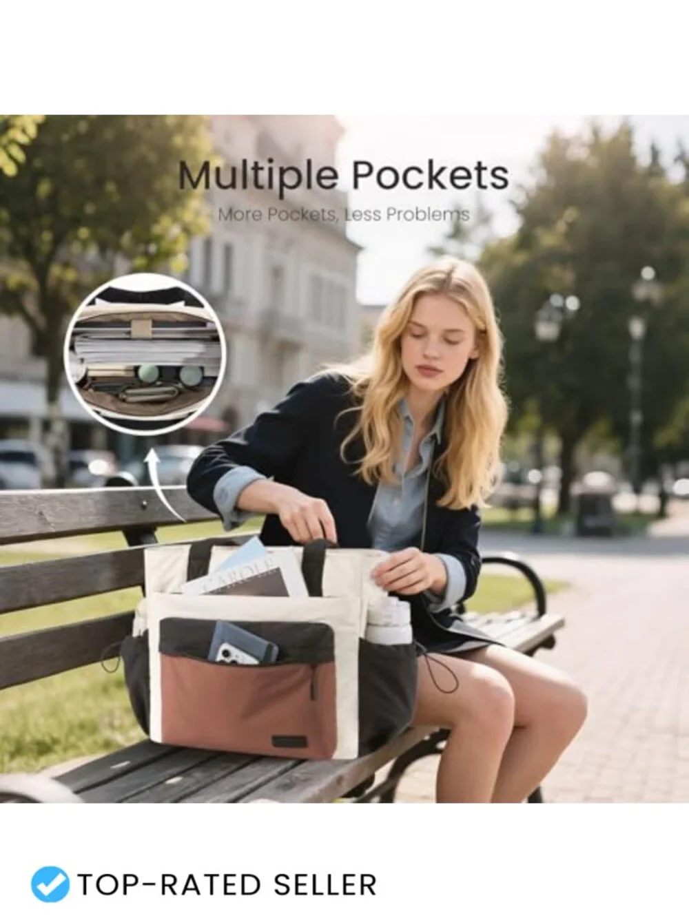 Puffer Tote Bag with Zipper and Multiple Compartments, Travel Handbag for